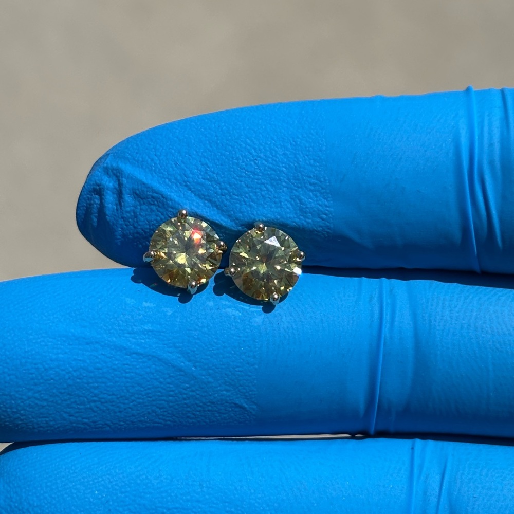 Moissanite Diamond Stud Earrings Yellow - Picture 3 of 4